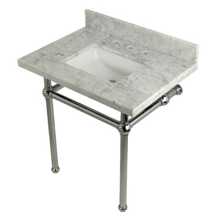 Kingston Brass 30X22 Marble Vanity Top W/ Brass Feet Combo, Marble/ Chrome KVPB3030MBSQ1